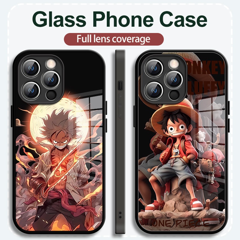 สินค้าใหม่ เคสป้องกันโทรศัพท์มือถือกระจก ลายการ์ตูนวันพีช คุณภาพสูง สําหรับ Apple Iphone 11 12 13ProMax 14Plus 15Pro XS XR 8P