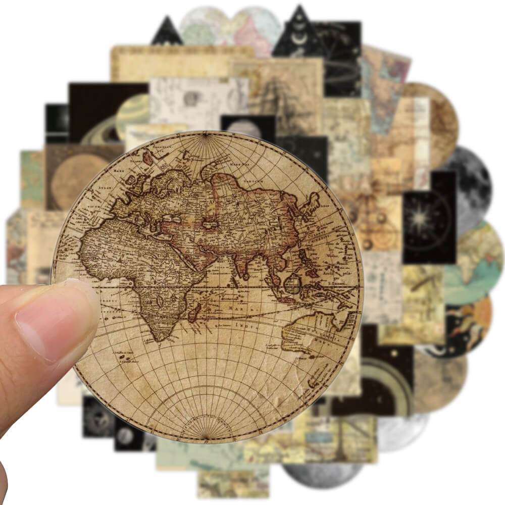 [สติกเกอร์ขนาดใหญ่] สติกเกอร์ ลายแผนที่โลก สไตล์วินเทจ สําหรับติดตกแต่งแล็ปท็อป กระเป๋าเดินทาง สเก็ตบอร์ด กีตาร์ โทรศัพท์ 50 ชิ้น
