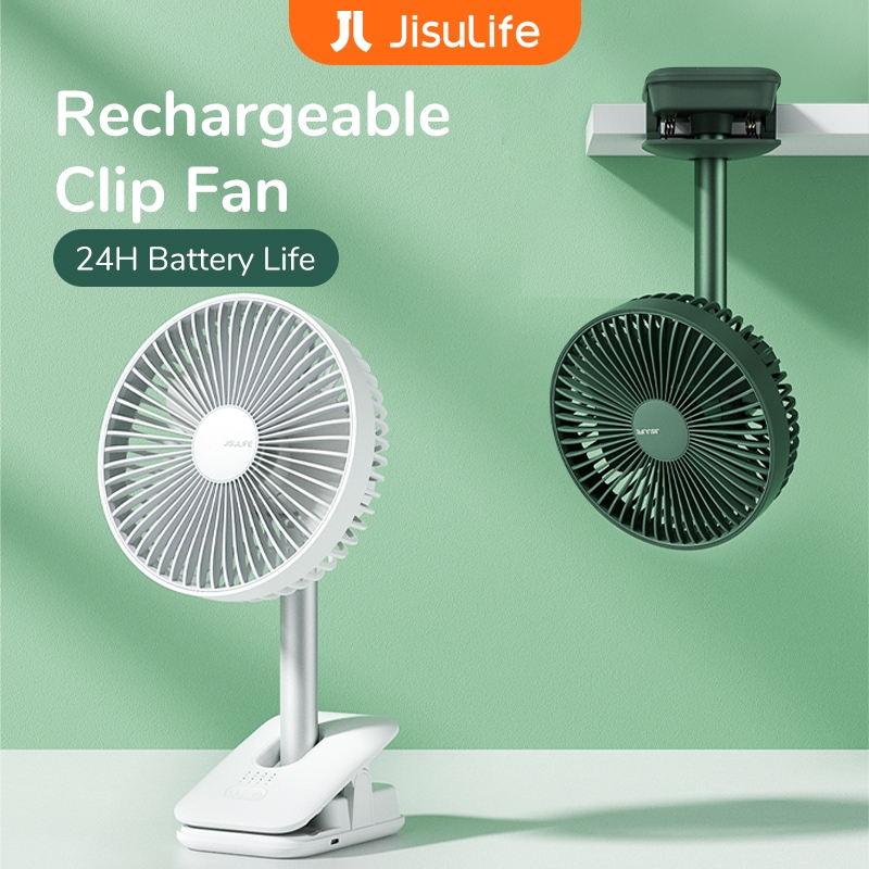 Jisulife พัดลมระบายความร้อน แบบคลิปหนีบ ชาร์จ USB แบบพกพา สําหรับตั้งโต๊ะ สํานักงาน (8000mAh)
