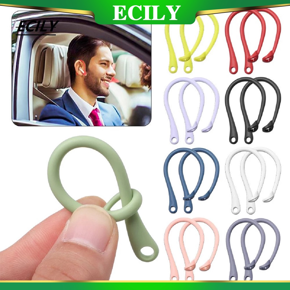 Ecily ตะขอเกี่ยวหู ซิลิโคน ป้องกันการสูญหาย สําหรับหูฟังไร้สาย TWS 1 คู่