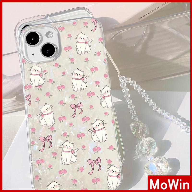 Mowin - เข้ากันได้สำหรับ เคสไอโฟน11 เคส iphone 11 15 pro max เปลือกหอยทะเลหลากสีสัน โฮโลแกรมเลเซอร์ใสเคส TPU แมวสีชมพูน่ารักดอกไม้ใช้งานร่วมกับ iPhone 14 13 12 11 PRO MAX 7Plus 8 PLUS