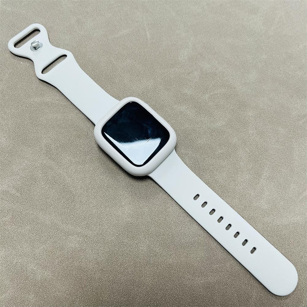 พร้อมกรณีหัวเข็มขัดคู่สายรัดซิลิโคนชุดสําหรับ Apple Watch S10/9/8/7/6/5/4/3/2/1 SE2 ULTRA Soft Case และชุดสายสําหรับ iWatch 46 มม.45 มม.44 42 41 40 38 สายคล้องคอ
