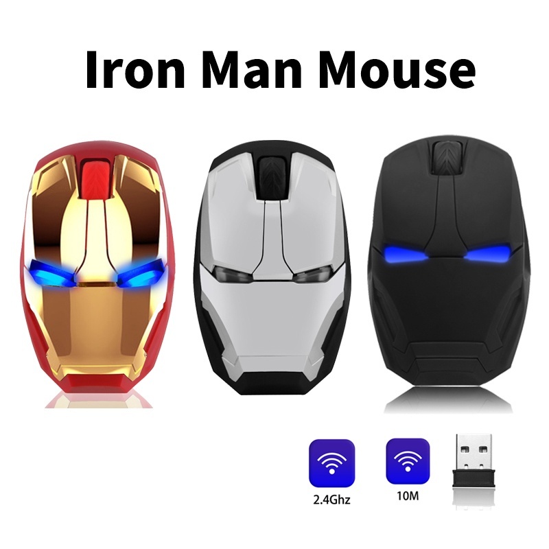 Iron Man เมาส์ไร้สายเงียบ USB คอมพิวเตอร์เมาส์สําหรับเล่นเกม 1600 DPI ปุ่มปิดเสียงคลิกแล็ปท็อปเม้าส์สําหรับ PC Gamer