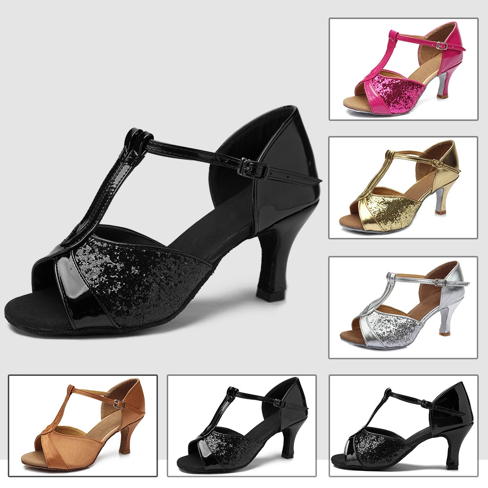 Fashihon Tango รองเท้าเต้นรําละตินผู้หญิง Ballroom Tango เลื่อม Shining รองเท้าเต้นรําละติน