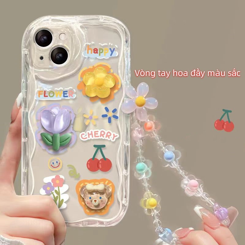 เคสโทรศัพท์มือถือ ลายดอกไม้น่ารัก 3d พร้อมสายคล้องมือ สําหรับ iPhone 11promax 7plus 8plus 11 6plus 6splus 6 6s 6splus x xs xsmax se2020 xr 15 14 13 12 pro max 7 8 plus max