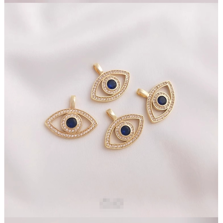 จี้สร้อยคอ รูปดวงตาตุรกี ฝังเพทาย ทอง 14k แฮนด์เมด diy