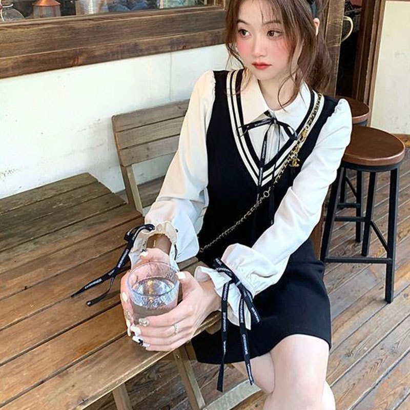 Ojhig ใหม่ ชุดเดรสแขนยาว ระดับไฮเอนด์ อ่อนโยน และบาง สไตล์กระโหลก สําหรับคนตัวเล็ก