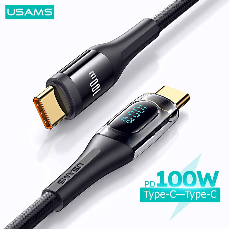 Usams PD 100W สายเคเบิลหน้าจอดิจิตอล แบบใส Type-C เป็น IP Dual USB C ชาร์จเร็ว สําหรับโทรศัพท์ แท็บเล็ต แล็ปท็อป สําหรับ 1phone Android แท็บเล็ต IP15แล็ปท็อป