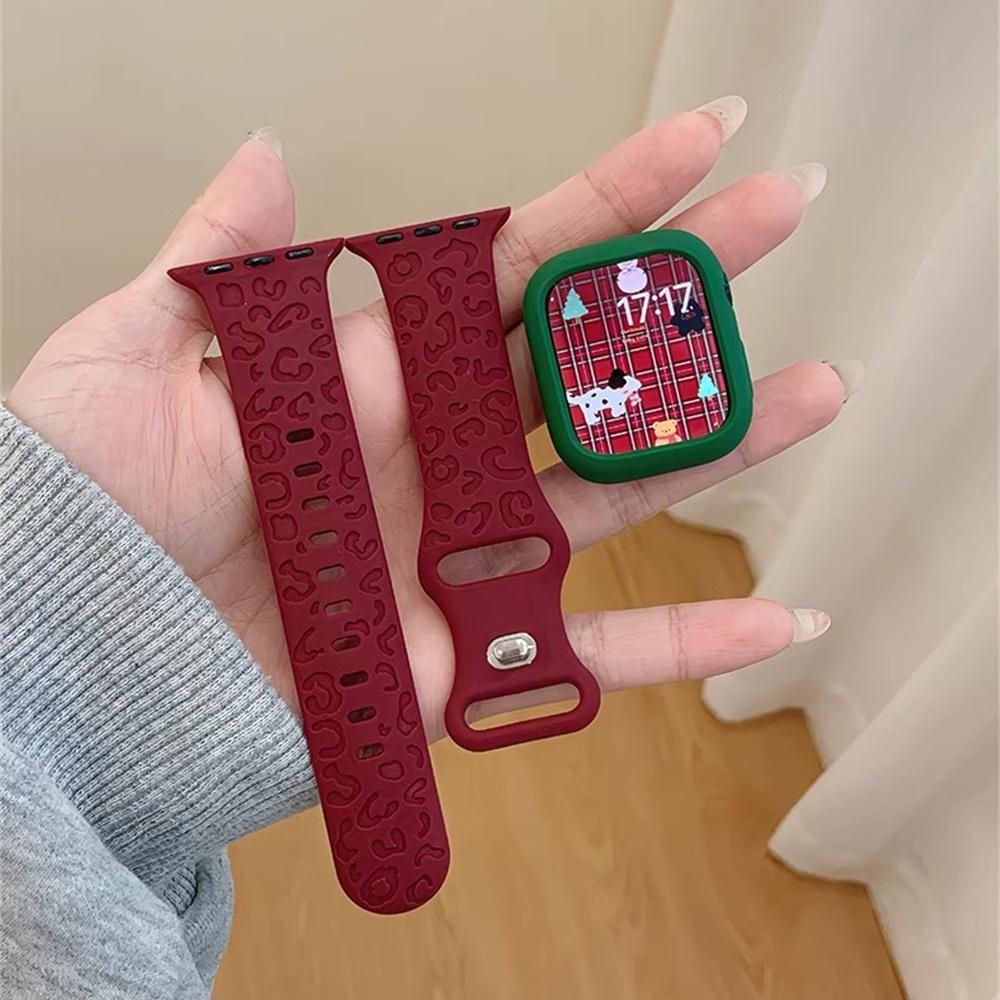 สายนาฬิกาข้อมือซิลิโคนยาง แบบนิ่ม ลายเสือดาว สําหรับ Apple Watch S9 8 7 6 5 4 3 2 1 SE2 ULTRA2 KD19P