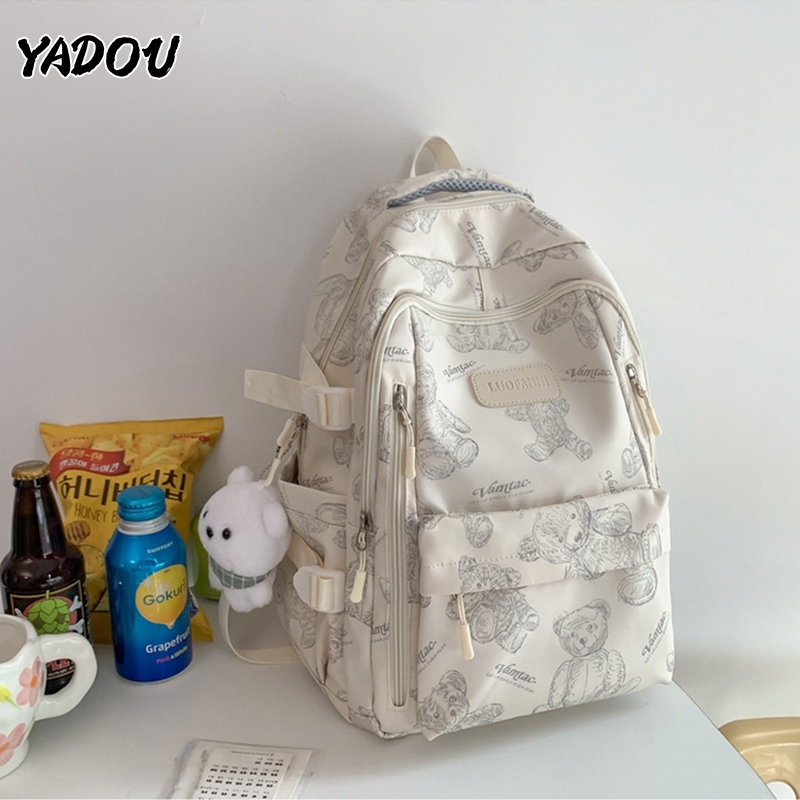 Yadou กระเป๋าเป้สะพายหลัง กระเป๋านักเรียน ลําลอง ความจุขนาดใหญ่ สไตล์ใหม่ แฟชั่นเรียบง่าย สําหรับนักเรียน