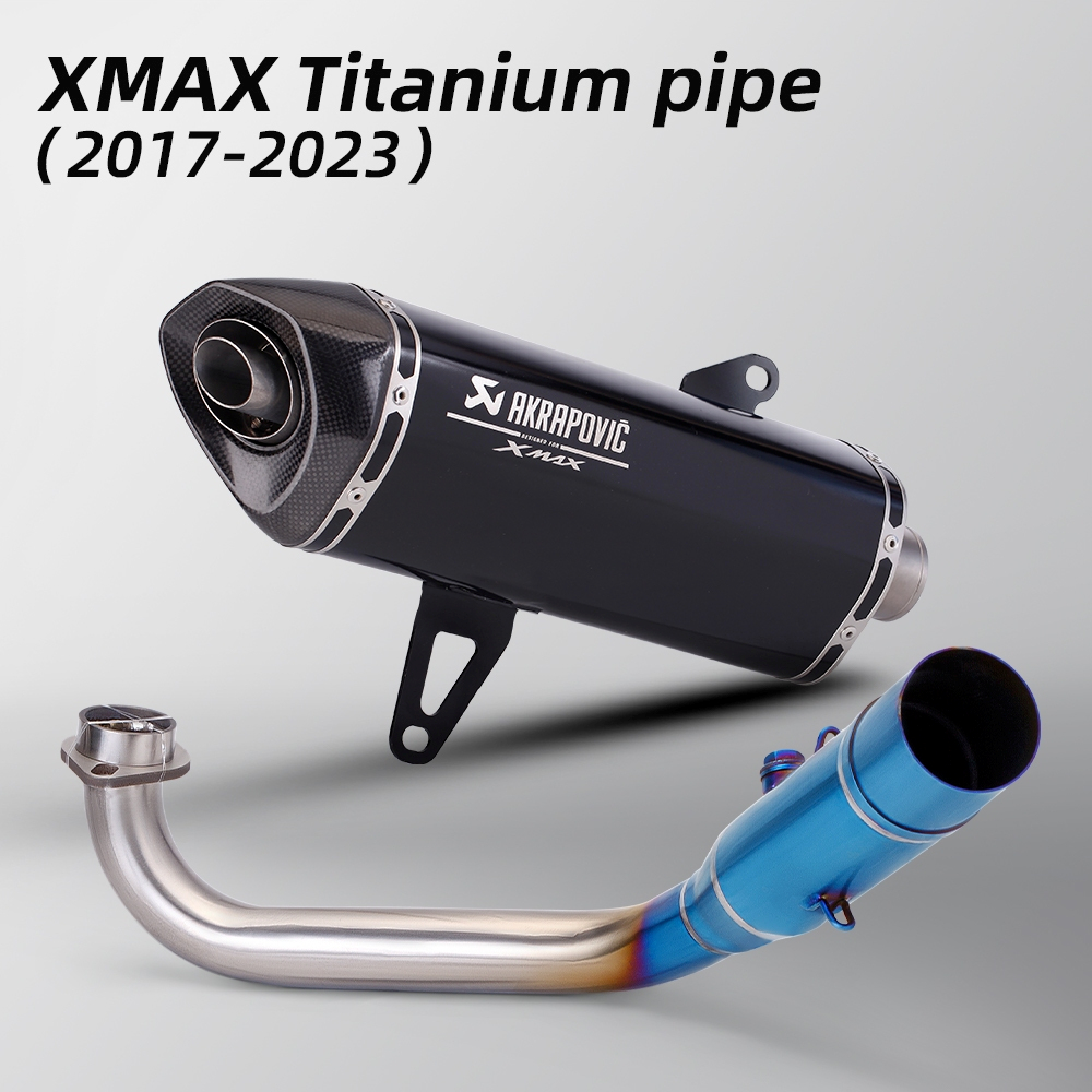 Xmax300 ข้อต่อท่อ (17-22-23) ไทเทเนียม ปลายตรง คอเฉียง รุ่น Akrapovic 18 นิ้ว Les ปากดํา คาร์บอนเคฟล่า โลโก้เลเซอร์ ปากเฉียง ของแท้