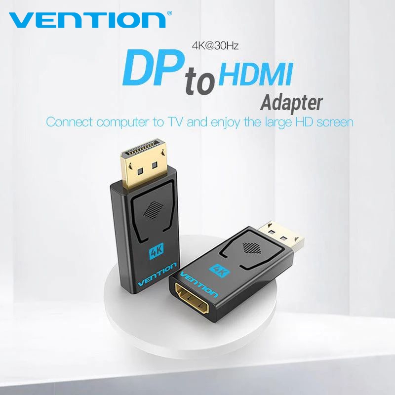 Vention อะแดปเตอร์แปลงเสียงวิดีโอ DP เป็น HDMI 4K DP ตัวผู้ เป็น HDMI ตัวเมีย พอร์ตแสดงผล ชุบทอง DP เป็น HDMI