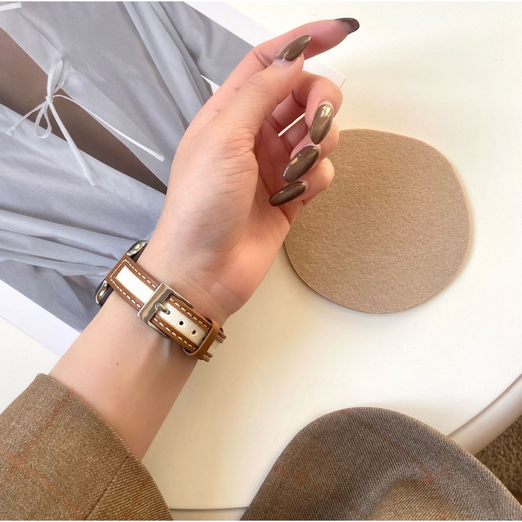สายนาฬิกาข้อมือหนัง สีน้ําตาล สําหรับ iWatch Series10 9 8 7 6 5 4 3 2 1 SE SE2 49 มม. 41 มม. 45 มม. 38 มม. 40 มม. 44 มม. 42 มม. สาย i watch Strap