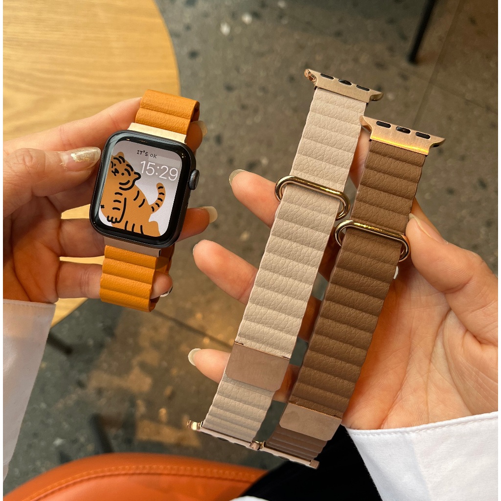 สายนาฬิกาข้อมือหนัง สีน้ําตาล สําหรับ iWatch Series10 9 8 7 6 5 4 3 2 1 SE SE2 49 มม. 41 มม. 45 มม. 38 มม. 40 มม. 44 มม. 42 มม. สาย i watch Strap