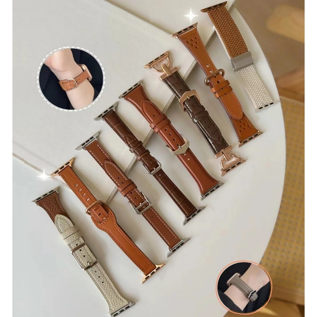 สายนาฬิกาข้อมือหนัง สีน้ําตาล สําหรับ iWatch Series10 9 8 7 6 5 4 3 2 1 SE SE2 49 มม. 41 มม. 45 มม. 38 มม. 40 มม. 44 มม. 42 มม. สาย i watch Strap