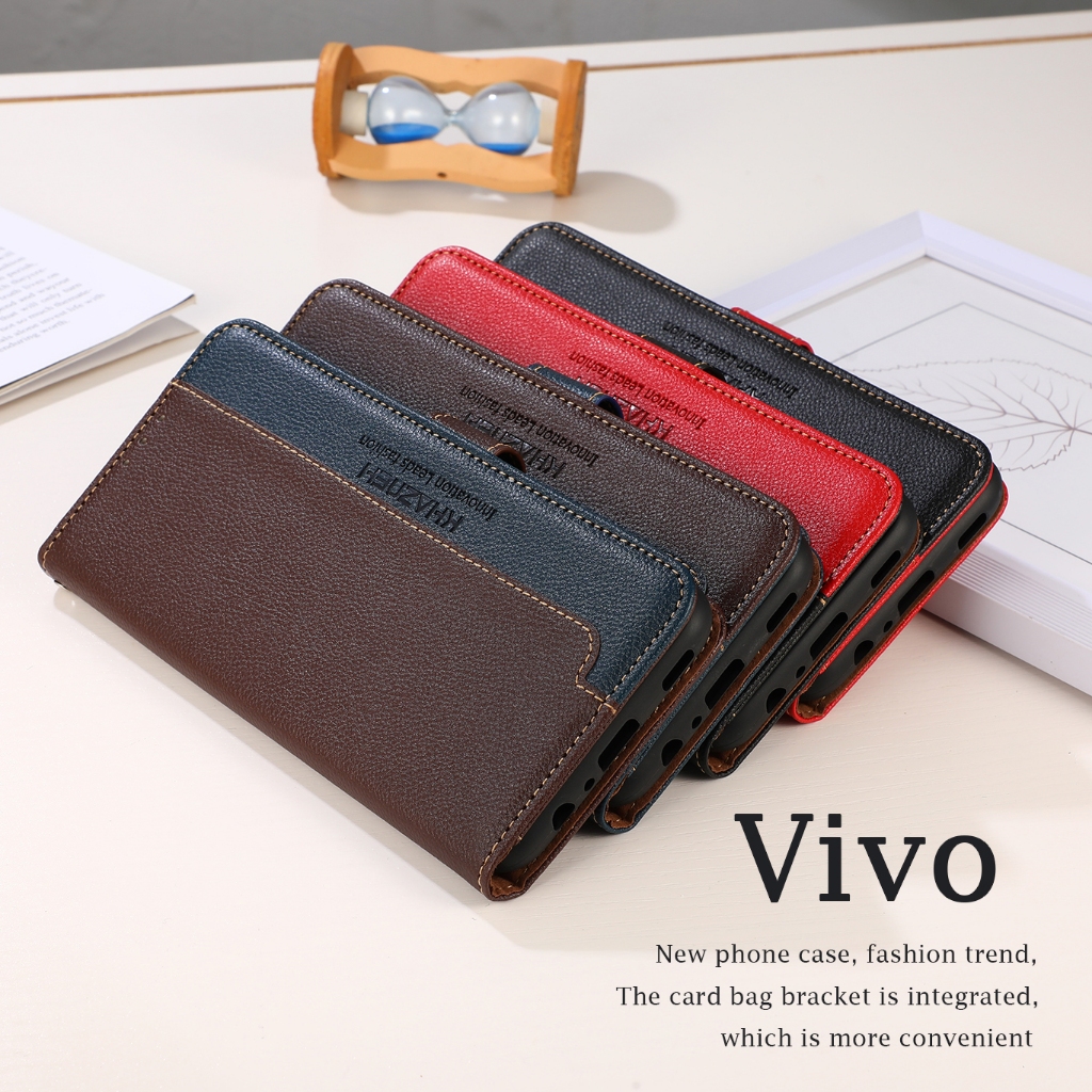 Vivo Y19s V40 Y200 Y28s Y28 Y18 V30e V30 Pro V29e Y17s V29 Y27 Y36 V27 V25 V23 V23e 5G Y03 Y22 Y22S Y35 Y16 Y02s เคสโทรศัพท์หนัง ฝาพับ กันกระแทก พร้อมช่องใส่บัตร และสายคล้อง สําหรับ