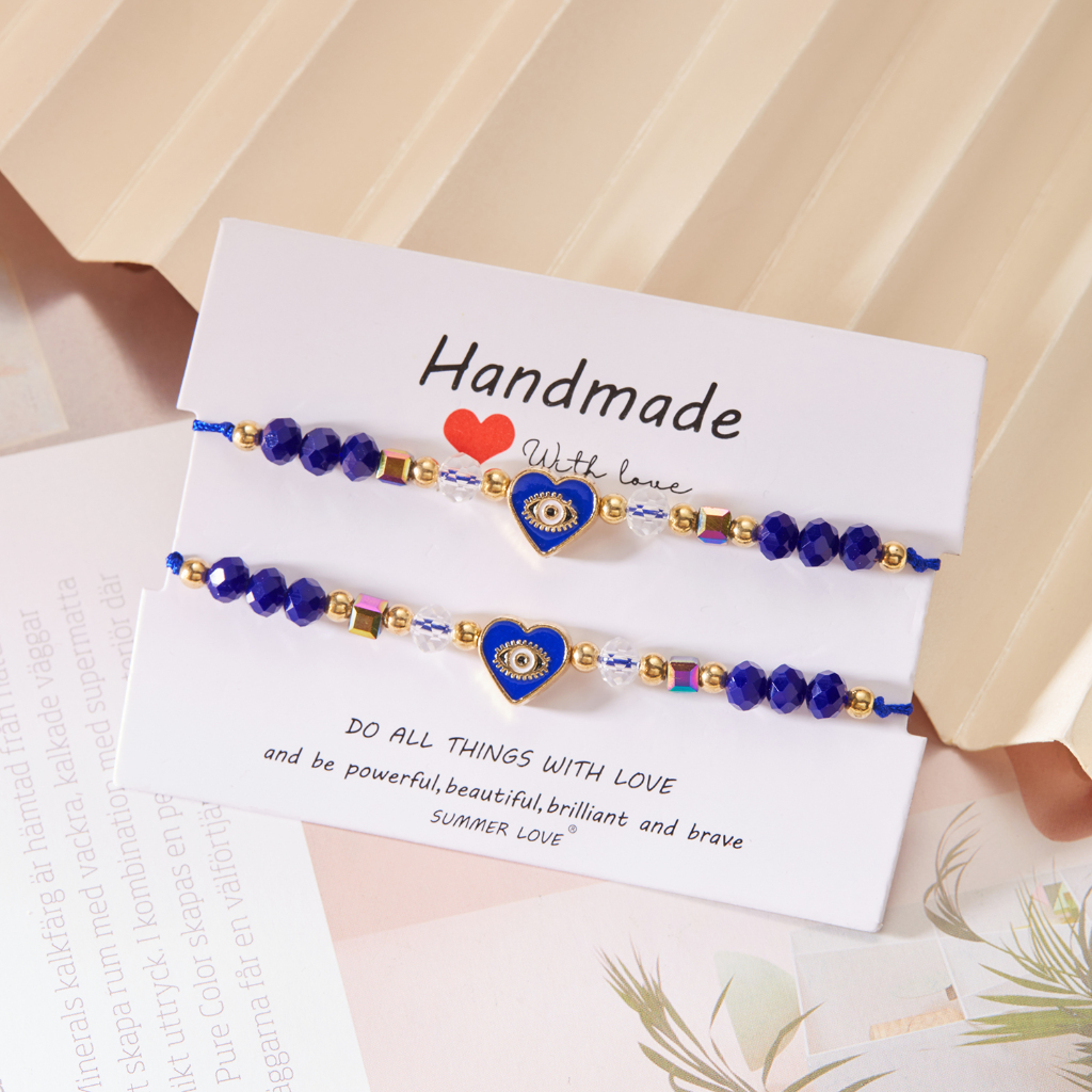 2 ชิ้น/เซ็ต Blessing Evil Eye สร้อยข้อมือ Amulet Kabbalah ป้องกันหัวใจรักสร้อยข้อมือคู่มิตรภาพ Lover ของขวัญวันวาเลนไทน์เครื่องประดับ