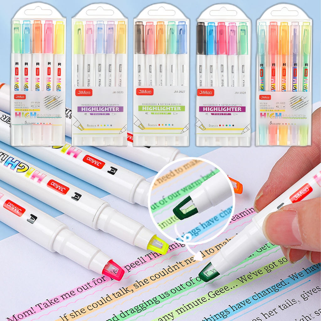 5 ชิ้น/กล่องหน้าต่าง Highlighter Double-Headed นักเรียน Key Marker เครื่องเขียนมูลค่าสูง WJ516