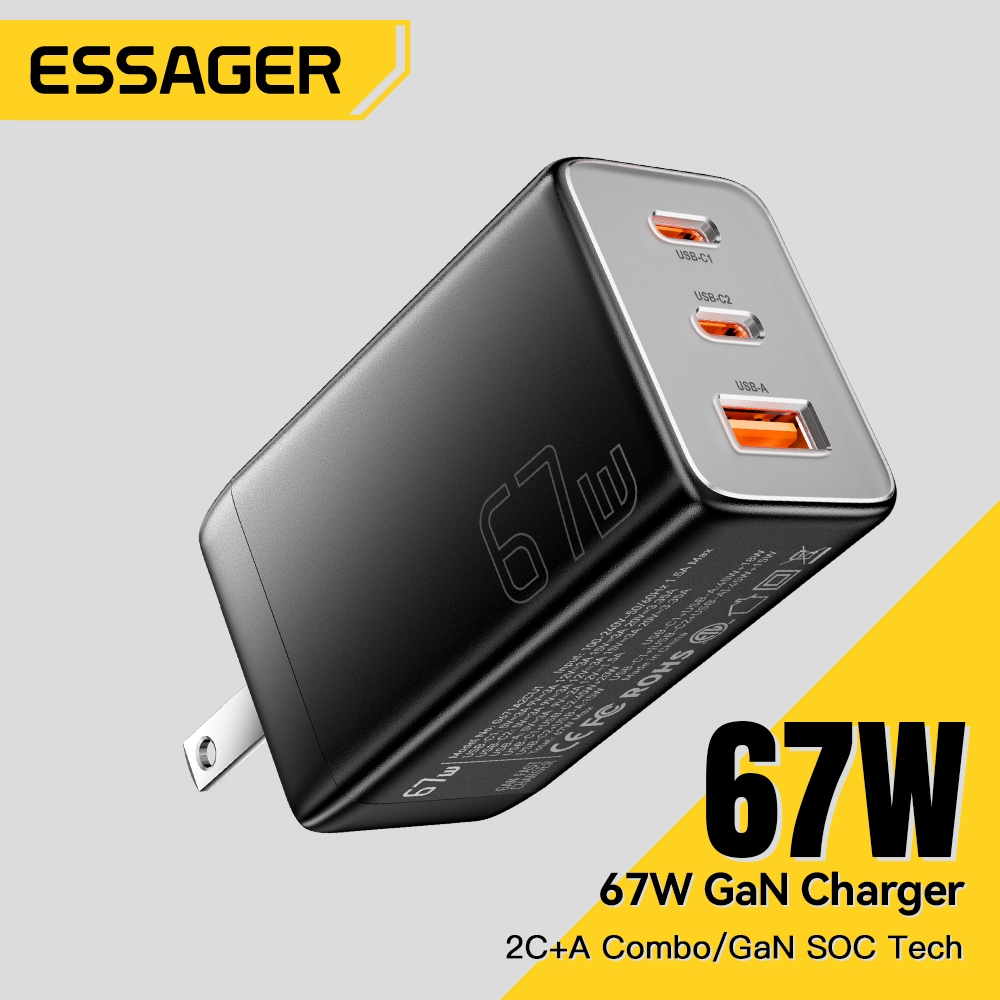 Essager L GaN 67W Type C + USB 3 พอร์ต ชาร์จเร็ว สําหรับ PD QC PPS อะแดปเตอร์โปรโตคอล
