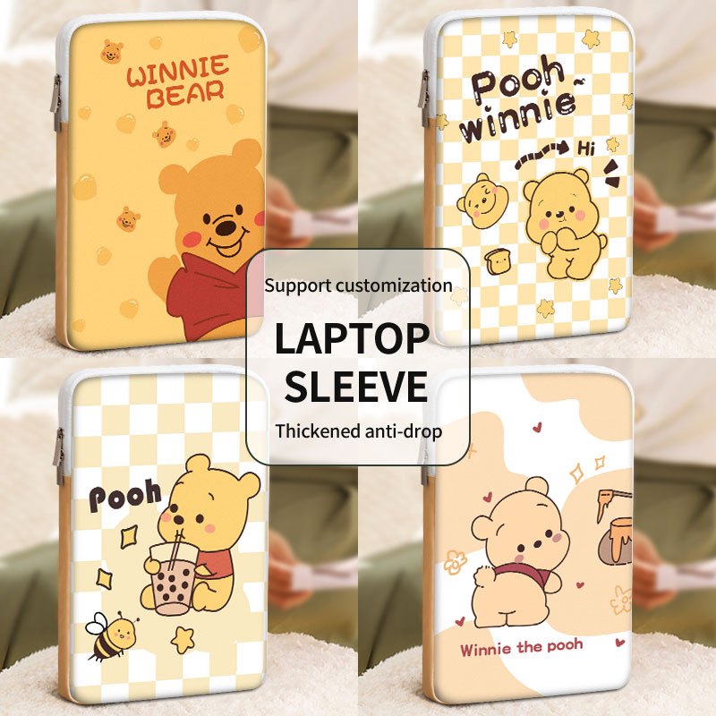 กระเป๋าแล็ปท็อปน่ารัก Winnie the Pooh สีเหลือง ขนาด 10-15 นิ้ว ทำจากหนังPU เหมาะสำหรับแท็บเล็ต