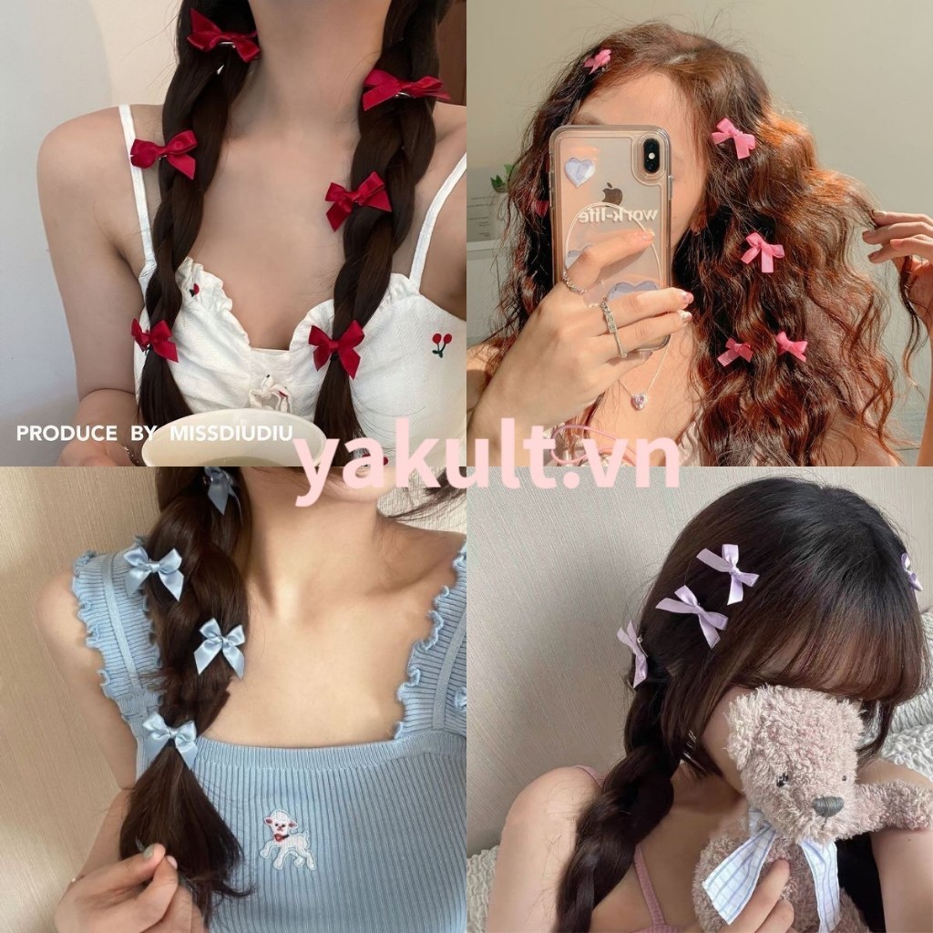 XINYIA2 กิ๊บติดผม แบบริบบิ้นถัก ประดับโบว์ ขนาดเล็ก สีชมพู แบบเรียบง่าย แฟชั่นสําหรับผู้หญิง จํานวน