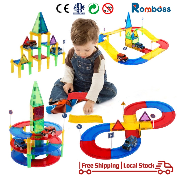 Romboss 45pcs Race Car Track ของเล่นแม่เหล็ก Building Block 3D Splicing Rail รถแม่เหล็กบล็อกสําหรับของขวัญเด็ก