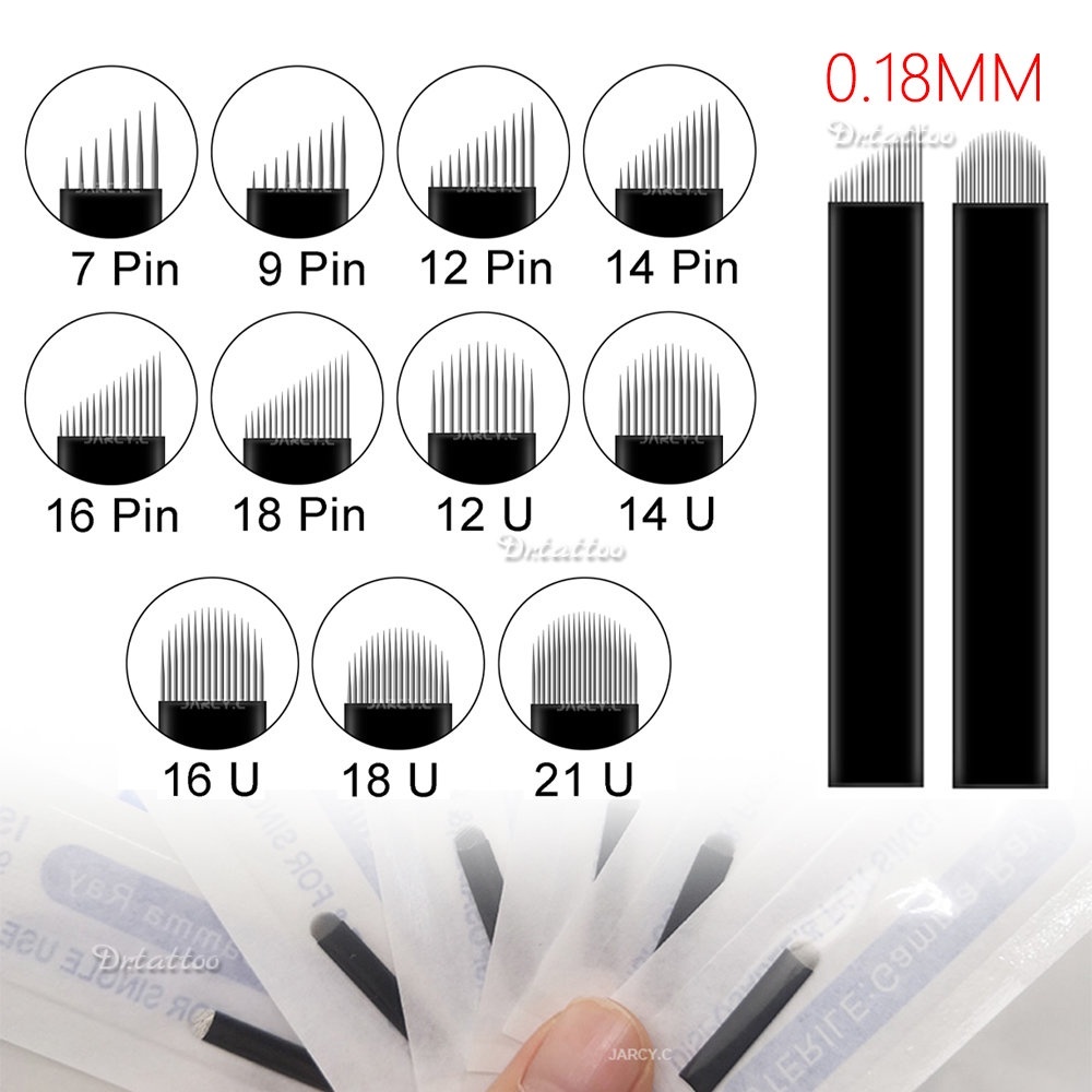 【พร้อมส่ง】ปากกาสักคิ้วถาวร แบบใช้แล้วทิ้ง 7 9 11 12 14 16 18Pin U 0.18 มม. 100 50 ชิ้น