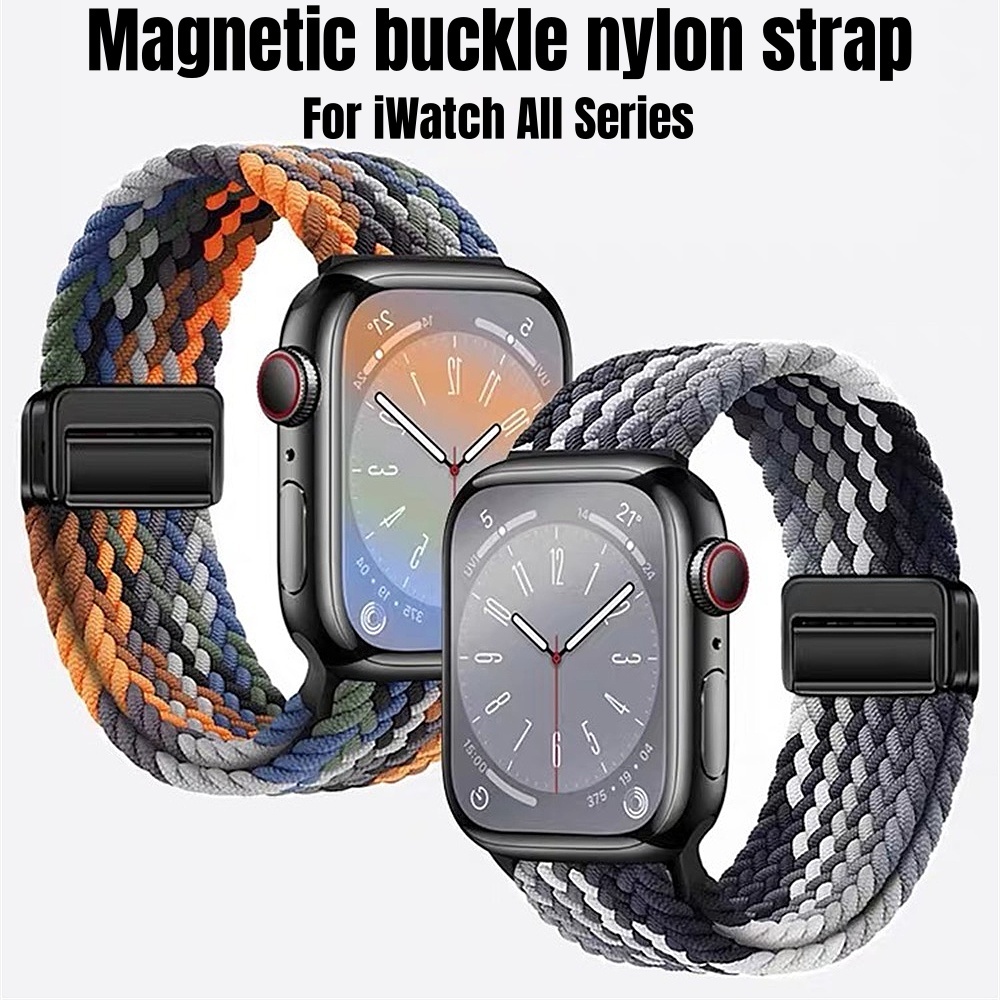 สายนาฬิกาข้อมือไนล่อน ยืดหยุ่น หัวเข็มขัดแม่เหล็ก แบบเปลี่ยน สําหรับ Apple Watch S9 8 7 5 4 3 SE2 ULTRA iWatch 49 มม. 45 44 42 41 40 38