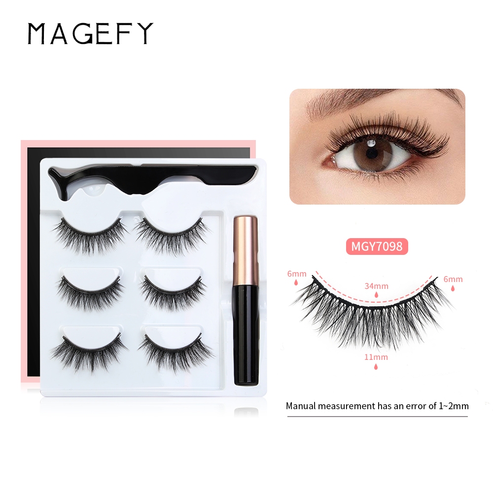 MAGEFY 3D magnetic falseyelashes 3 คู่ ชุดขนตาปลอมแม่เหล็กและอายไลเนอร์