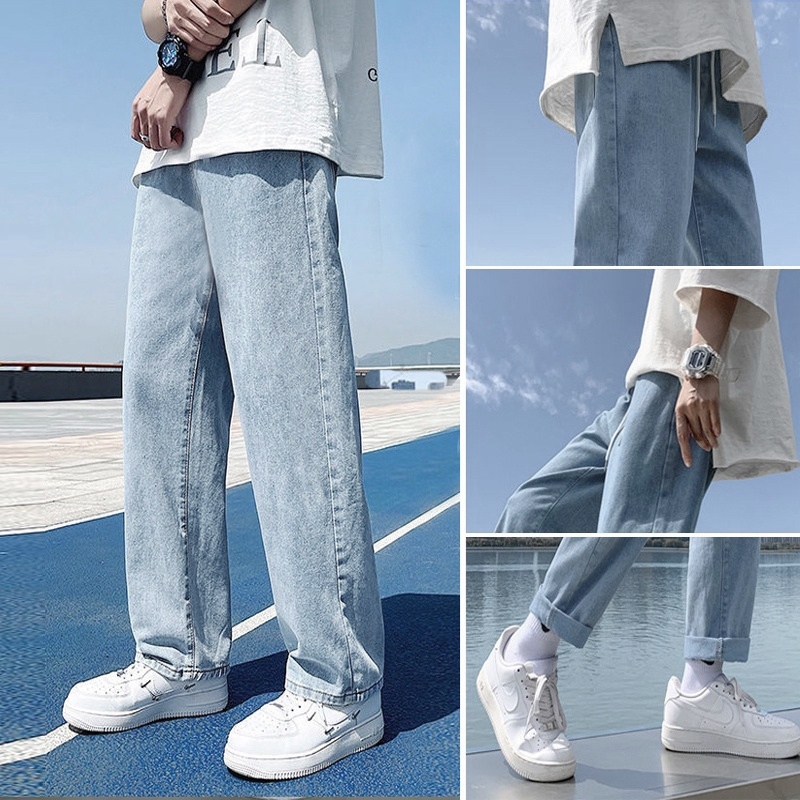 S-5XL กางเกงยีนส์ผู้ชาย ยีนส์ขากระบอก ไซส์ใหญ่ หย่อน แฟชั่น กางเกงขายาวผู้ชาย