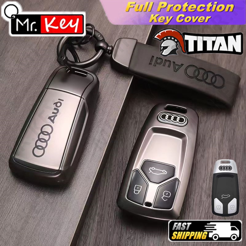【Mr.Key】เคสกุญแจรถยนต์ Tpu ไทเทเนียม สีเทา สําหรับ 2016 2017 2018 Audi A4 B9 A5 A6 8S 8W Q5 Q7 4M S4 S5 S7 TT TTS TFSI RS