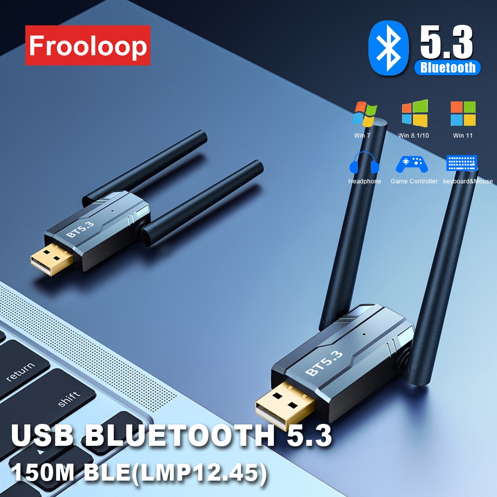 อะแดปเตอร์รับส่งสัญญาณเสียงบลูทูธไร้สาย 5.3 EDR BLE Dongle เสาอากาศคู่ ระยะไกล 150 เมตร