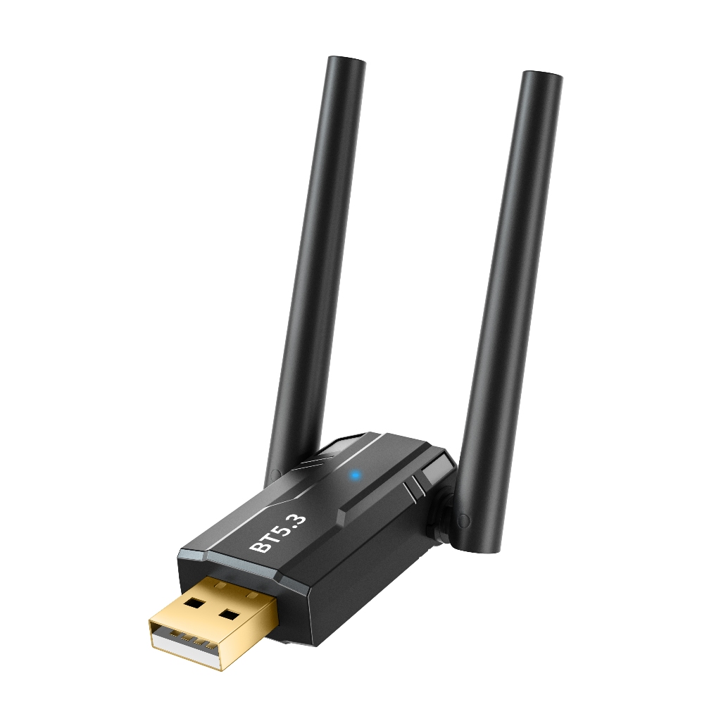 อะแดปเตอร์รับส่งสัญญาณเสียงบลูทูธไร้สาย 5.3 EDR BLE Dongle เสาอากาศคู่ ระยะไกล 150 เมตร