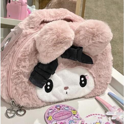 Kawaii Sanrio Plush Kuromi Melody Make Up กระเป๋าเครื่องสําอางการ์ตูนขนาดใหญ่ความจุกระเป๋ากระเป๋าถือ