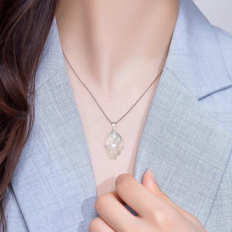 สร้อยคอโซ่ สเตนเลส จี้หยก รูปสุนัขจิ้งจอก นําโชค ของแท้