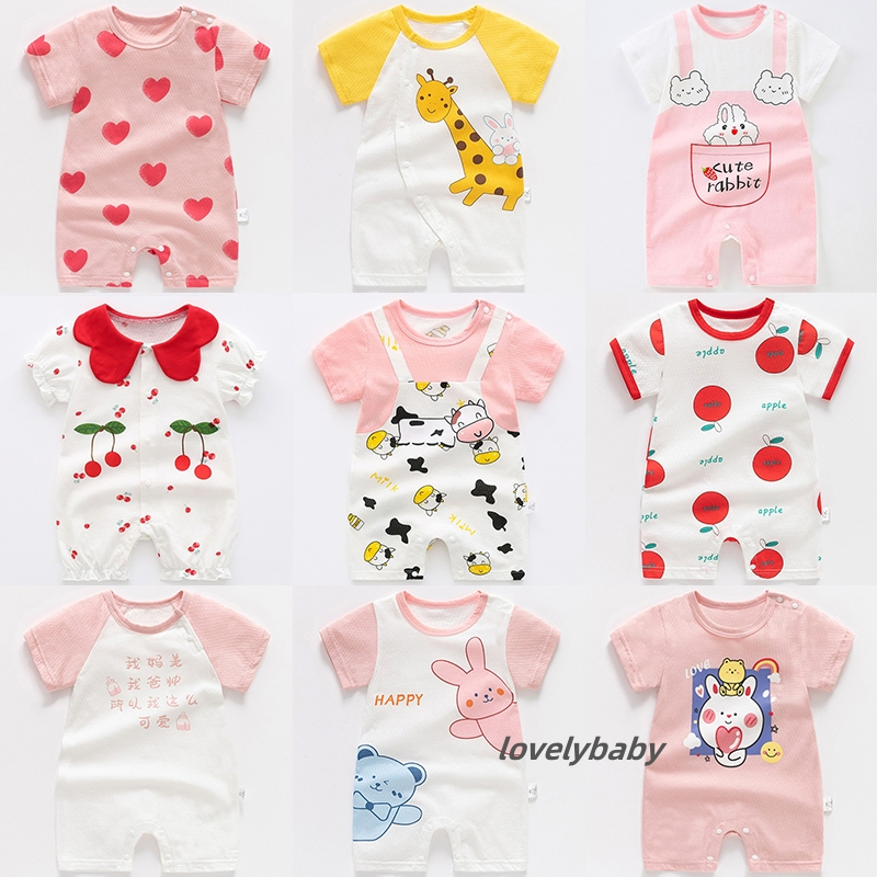 3 ~ 24 เดือนเด็กทารก Rompers แขนสั้นเด็กวัยหัดเดิน Jumpsuit แฟชั่นการ์ตูนสัตว์ทารกแรกเกิดน่ารักพิมพ์ฤดูร้อนชุด