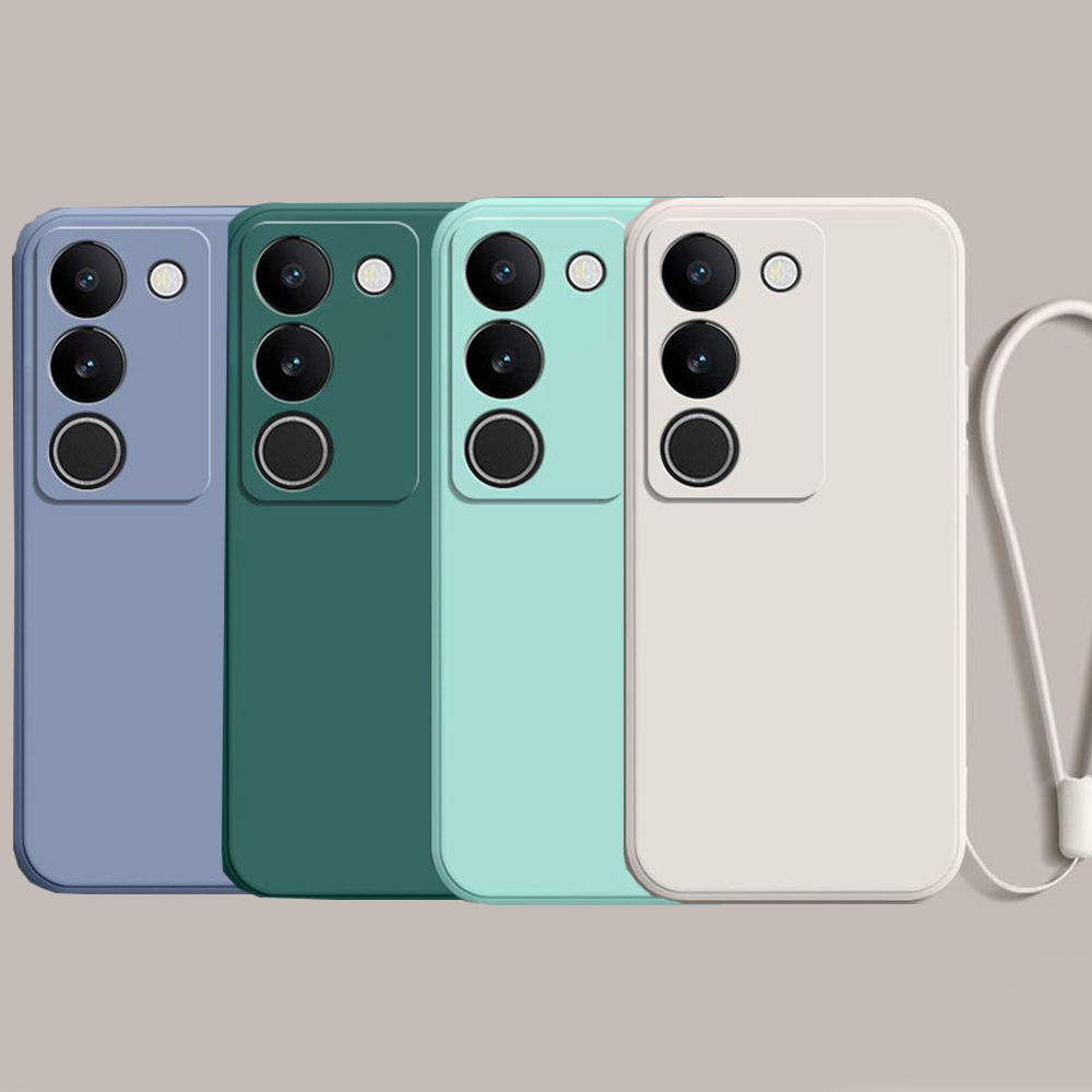 Vivo V27 V27E V29 V29E T1 5G Square กันชน Slim Soft TPU Case Cover พร้อมสายรัดข้อมือมือเชือกเส้นเล็ก