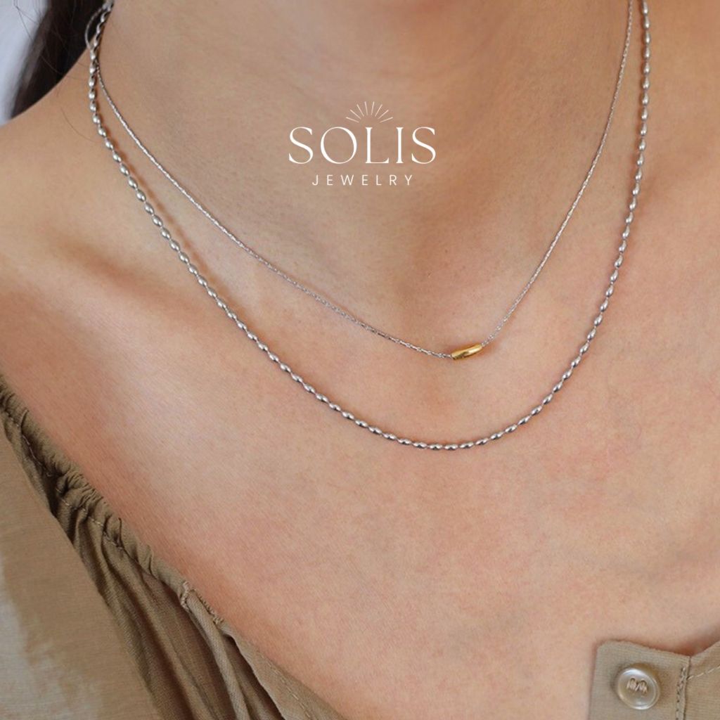 สร้อยคอโซ่ลูกปัด 2 ชั้น • เครื่องประดับกันน้ํา Non Tarnish • สร้อยคอสําหรับผู้หญิงผู้ชาย Unisex NL21