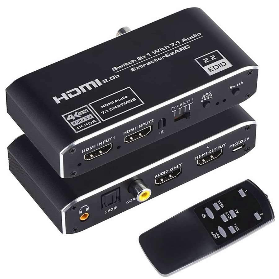 สวิตช์ HDMI 4Kx2K@60Hz 2x1 พร้อมตัวแยกเสียง และตัวแปลงเสียง Dolby Atmos HDCP2.2 7.1ch