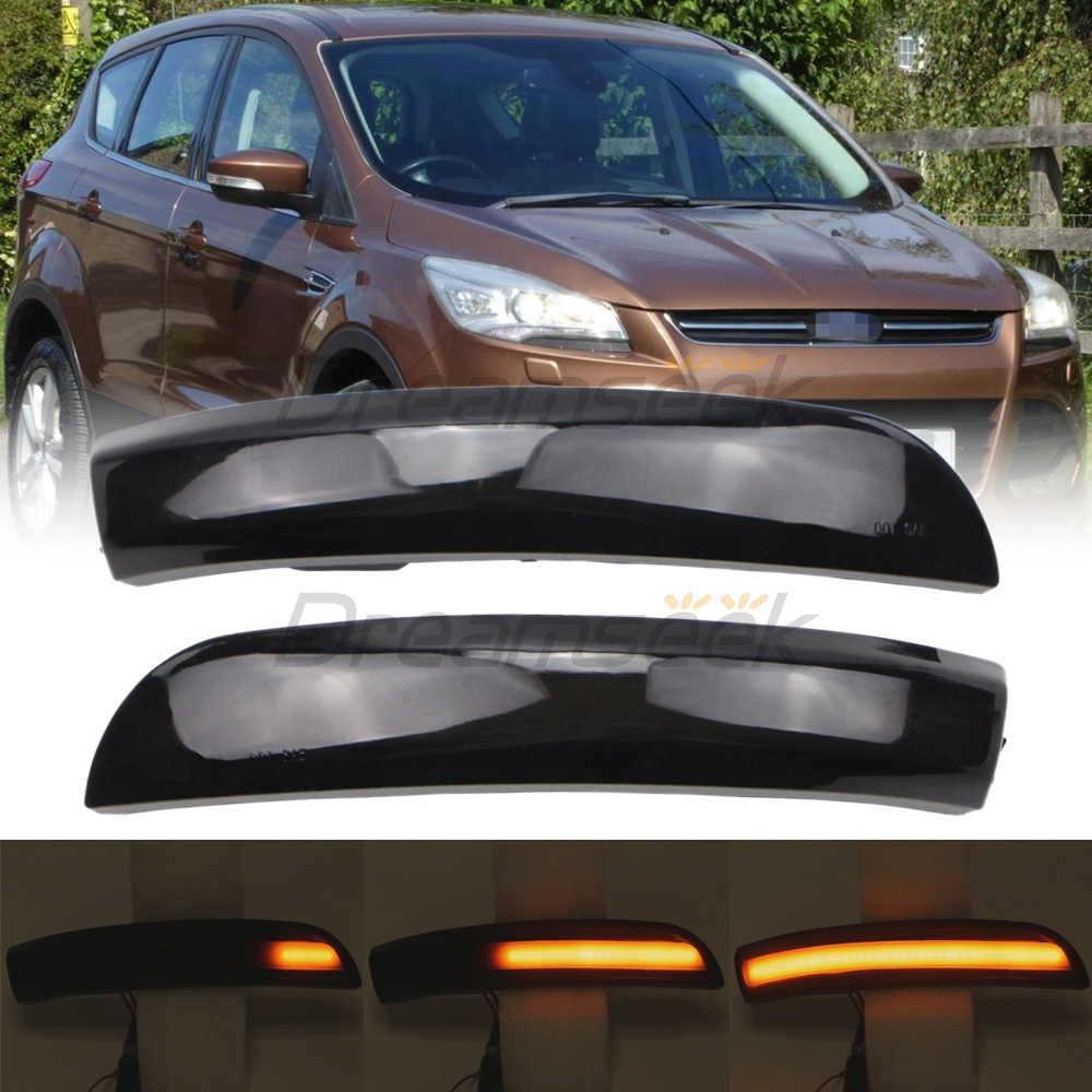 ไฟกระจกมองข้าง LED คู่ สําหรับ Ford Kuga Escape EcoSport Focus C-Max พร้อมไฟเลี้ยวไดนามิก ตามลําดับ ตัวบ่งชี้ควัน เลนส์กระจกมองหลัง