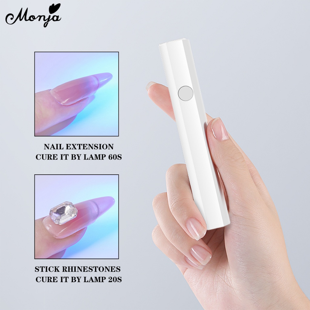 Monja เครื่องเป่าเล็บเจล UV ขนาดเล็ก แบบพกพา แห้งเร็ว สีชมพู สีขาว สําหรับตกแต่งเล็บ DIY