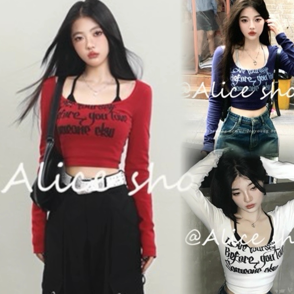 Alice เสื้อครอป เสื้อแฟชั่นผู้หญิง แฟชั่น วินเทจ ล้ำสมัย นุ่มนวล WTX2392ZDJ 42Z231021