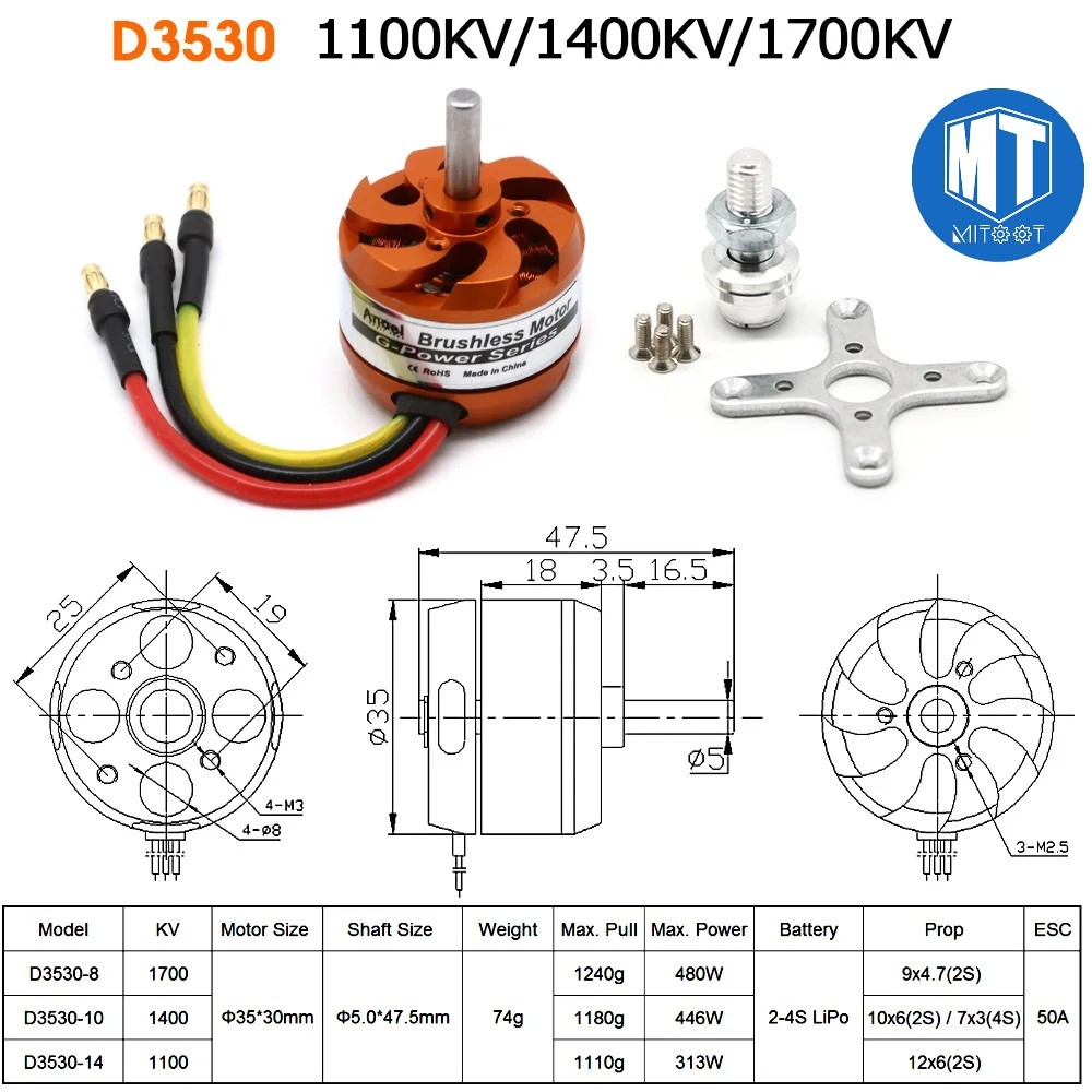 มอเตอร์ไร้แปรงถ่าน D3530 1100KV 1400KV 1700KV สําหรับเฮลิคอปเตอร์ เครื่องบินบังคับ