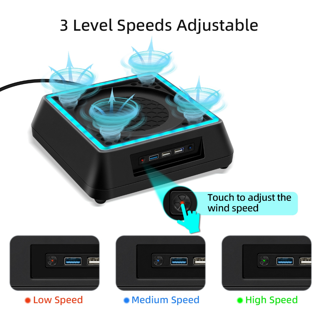 แท่นวางระบายความร้อน RGB สำหรับ Xbox Series X, พัดลมระบายความร้อน Xbox Series X พร้อมระบบปรับความเร็ว 3 ระดับ, เสียงเงียบ, พอร์ต USB เพิ่มเติม 3 พอร์ต, ไฟ LED RGB 6 สี