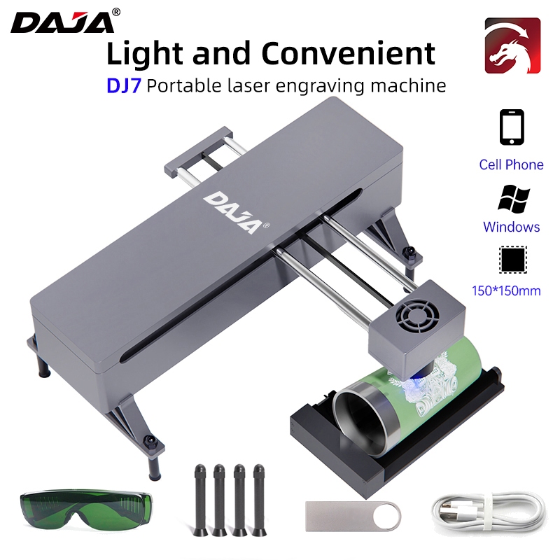 DAJA DJ7 5W เครื่องแกะสลักเลเซอร์ แบบพกพา DIY เครื่องแกะสลักแบบไดโอด ไม้ หนัง/สําหรับคอมพิวเตอร์ โทร