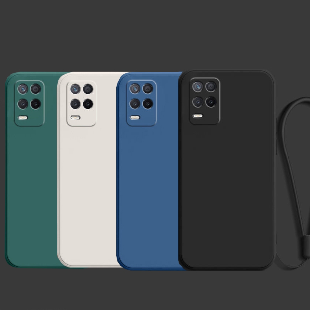 Oppo A54 A55 4G A16K A16E A73 5G กรอบสี่เหลี่ยมเคส TPU แบบนุ่มพร้อมสายรัดข้อมือมือเชือกเส้นเล็ก