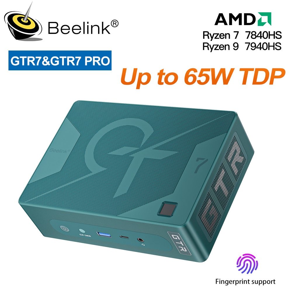 Beelink GTR7 Mini PC Ryzen 7840HS/7940HS สูงสุด 65W TDP Radeon 780M Dual USB4 Dual Lan พอร์ต 4 จอแสด