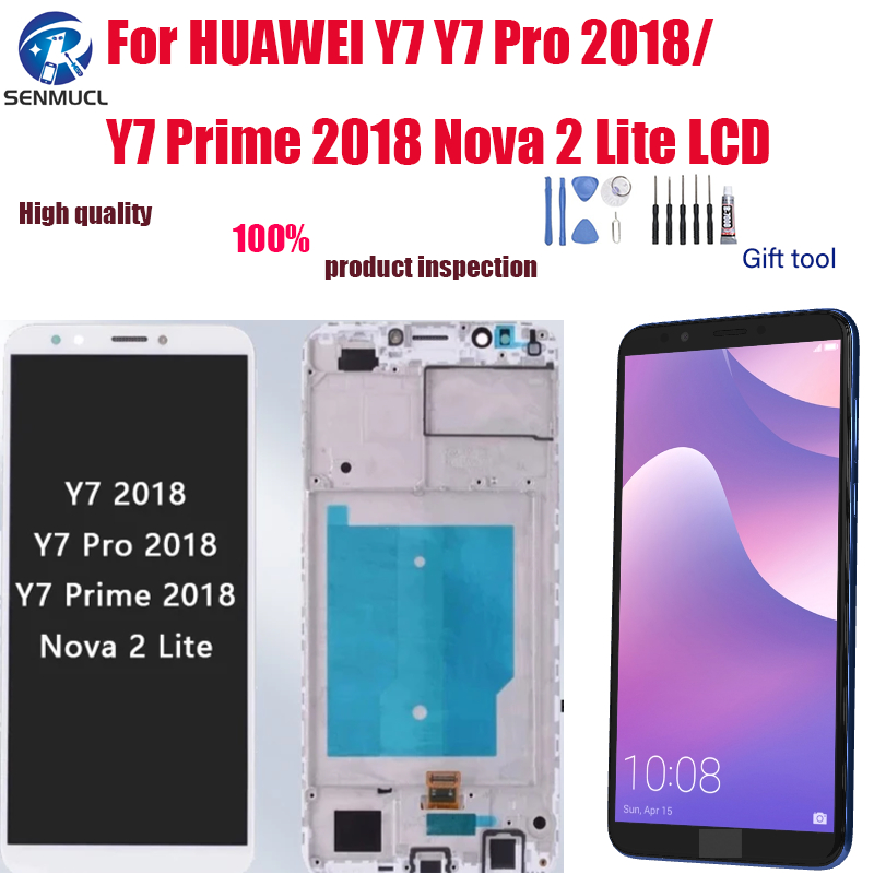 แผงหน้าจอสัมผัสดิจิทัล LCD พร้อมกรอบ สําหรับ HUAWEI Y7 Y7 Pro 2018 Y7 Prime 2018 Nova 2 Lite LDN-L21 LX2 TL10 L01 LX3