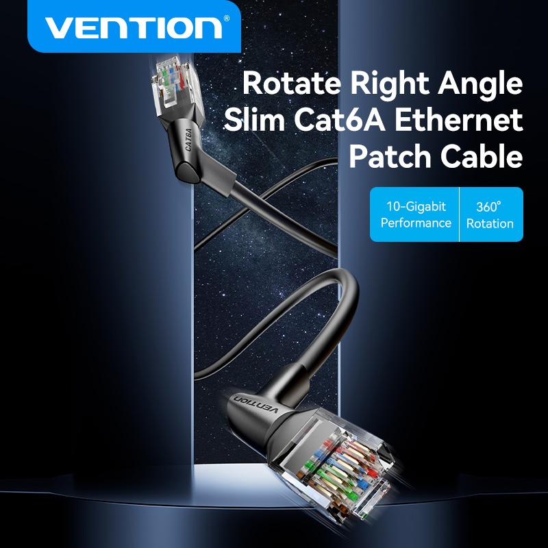 Vention สายแลน Cat6A สายเคเบิลเครือข่าย RJ45 8P8C 500MHz 10Gbps ข้อต่อหมุนได้ 360° 0.5m-8m สำหรับคอมพิวเตอร์เดสก์ท็อป/เราเตอร์/โน้ตบุ๊ก