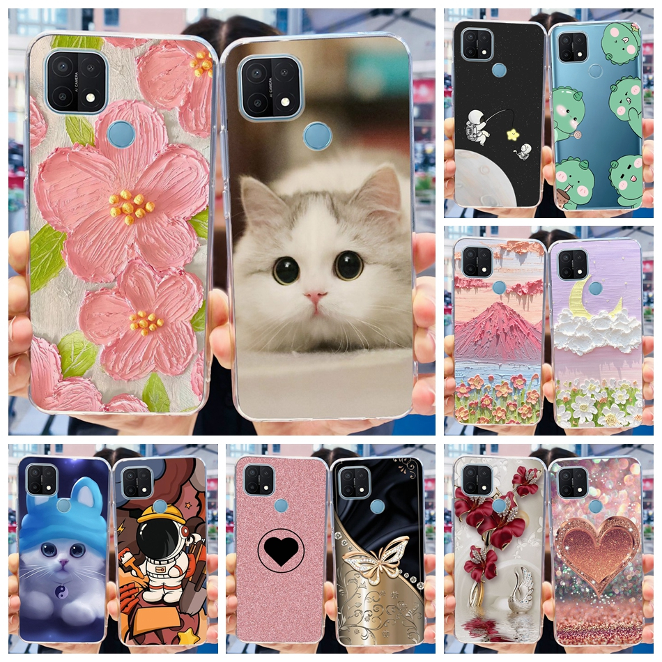 เคสโทรศัพท์ซิลิโคน TPU แบบนิ่ม ลายดอกไม้ และแมวน่ารัก สําหรับ OPPO A15 A15s CPH2179 CPH2185 OppoA15 A 15 15S 4G 2020